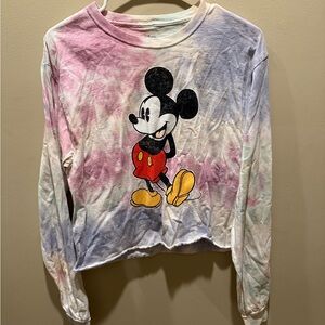 Disney Mickey Mouse Women’s Cropped Long Sleeve T-Shirt Medium Tie-Dye